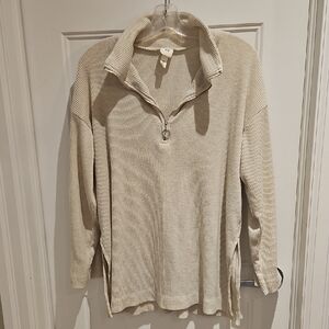 H&M Women's Ribbed Half-Zip Pullover - Beige